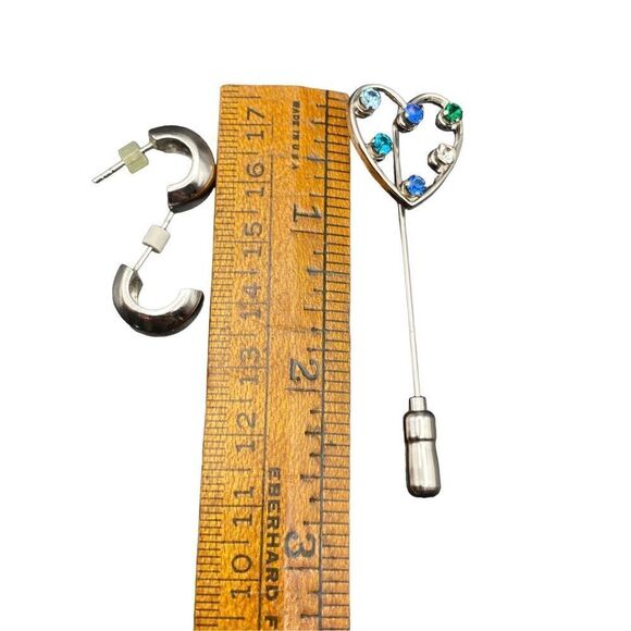 Vintage Anson Sterling silver 925 heart blue rhinestone stick pin and 925 small - Picture 6 of 9